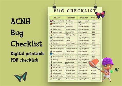 Animal Crossing New Horizons Printable Bug List