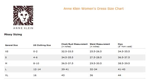 Anne Klein Size Chart