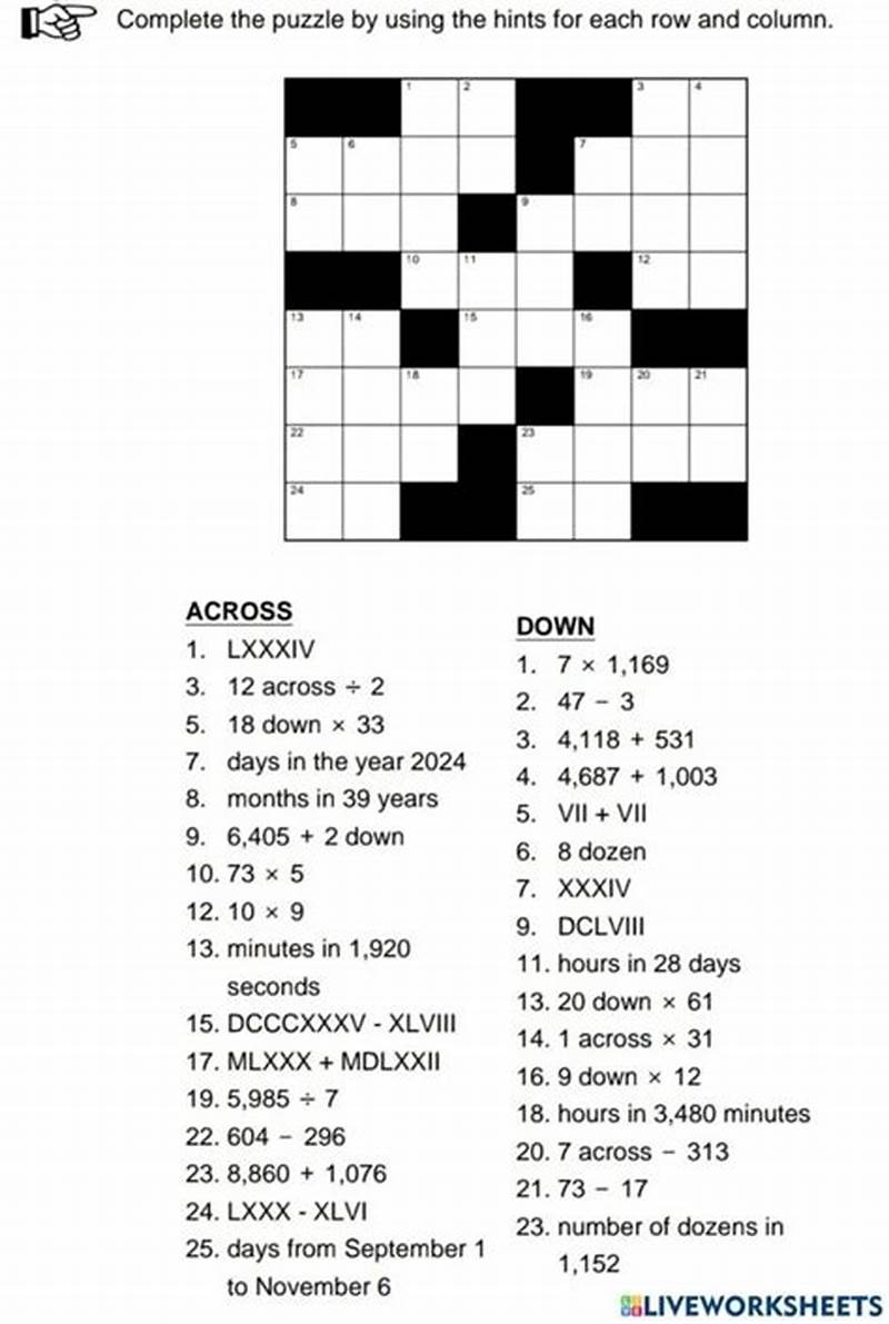 Answer Key Math Crossword Puzzles With Answers