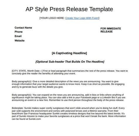 Ap Style Press Release Template