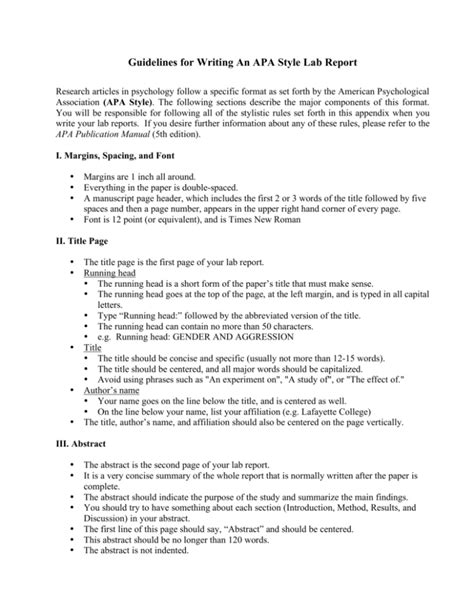 Apa Style Lab Report Template