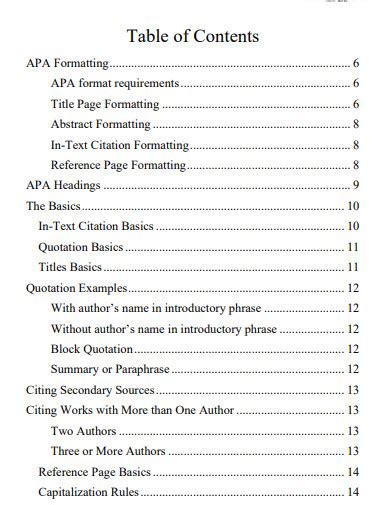 Apa Table Of Contents Template