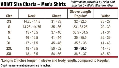 Ariat Shirt Size Chart