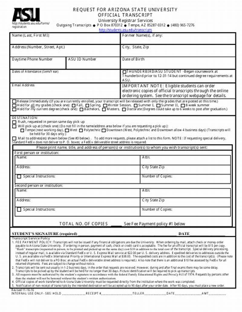Arizona State University Transcript Request Form