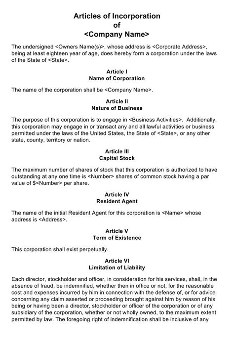 Articles Of Organization Template