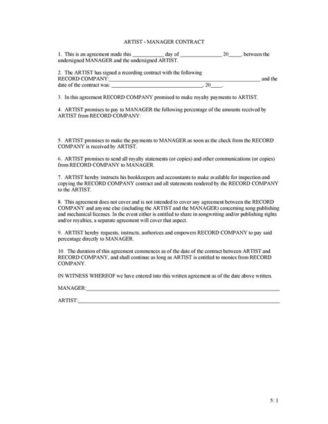 Artist Manager Contract Template