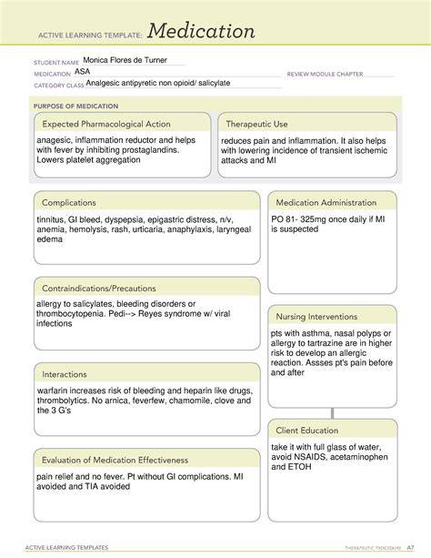 Aspirin Ati Medication Template