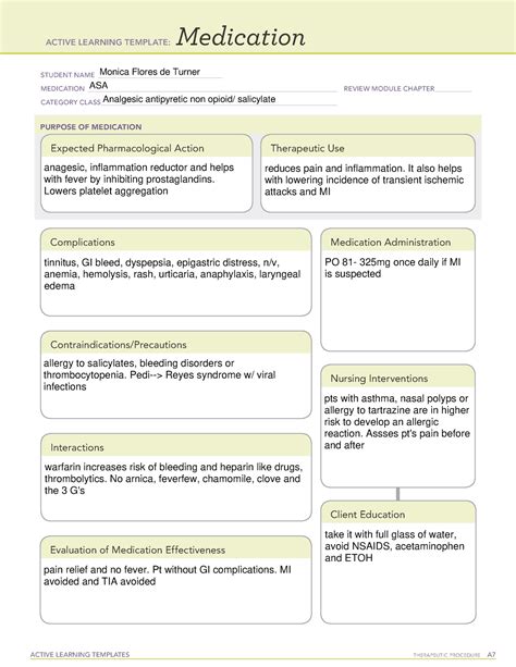 Aspirin Medication Template