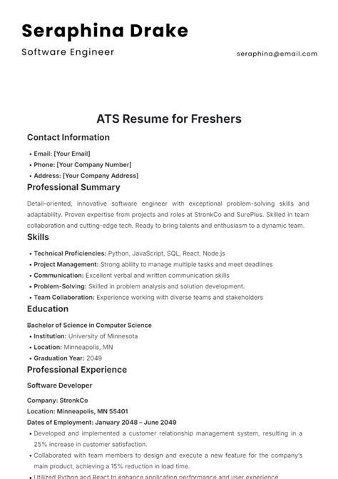Ats Format Resume Template Free Download