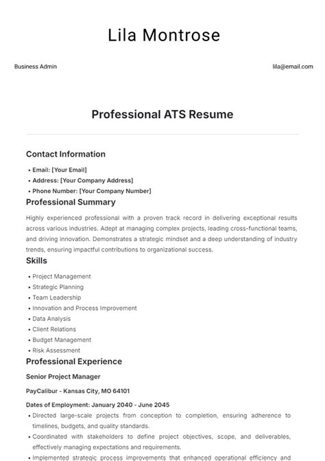 Ats Resume Template Free