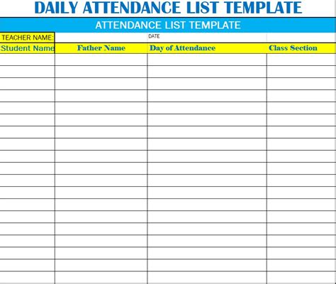 Attendance List Template Word