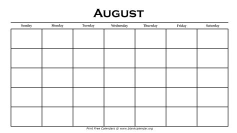 August Weekly Calendar Printable