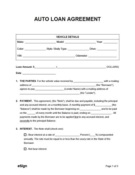 Auto Loan Contract Template Free