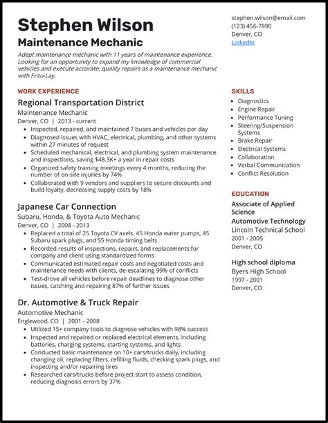 Auto Mechanic Resume Template