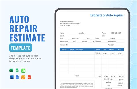 Auto Repair Estimate Template