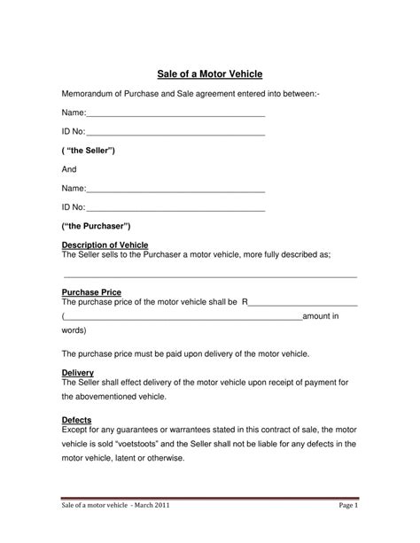 Auto Sale Agreement Template
