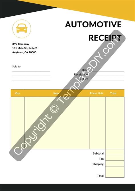 Automotive Receipt Template