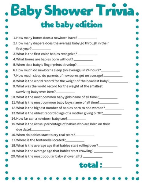 Baby Shower Trivia Game Printable
