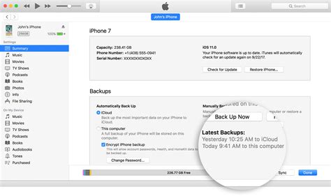 Backing up via iTunes
