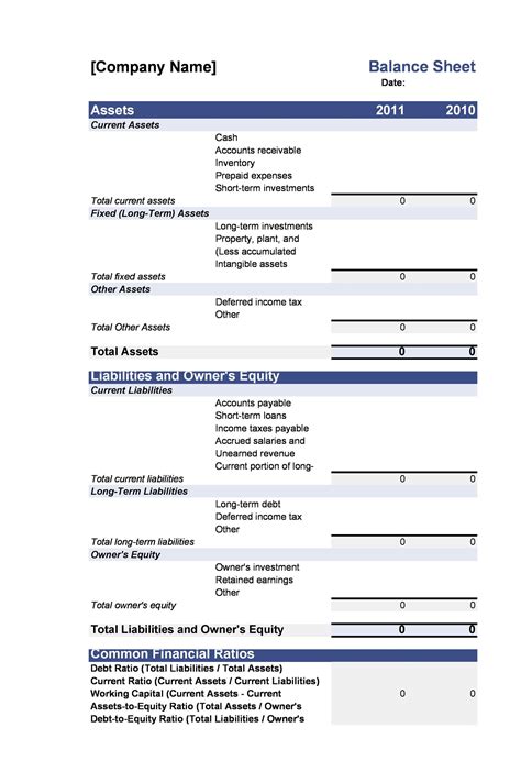 Balance Sheet Template Free