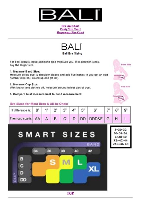 Bali Bras Size Chart