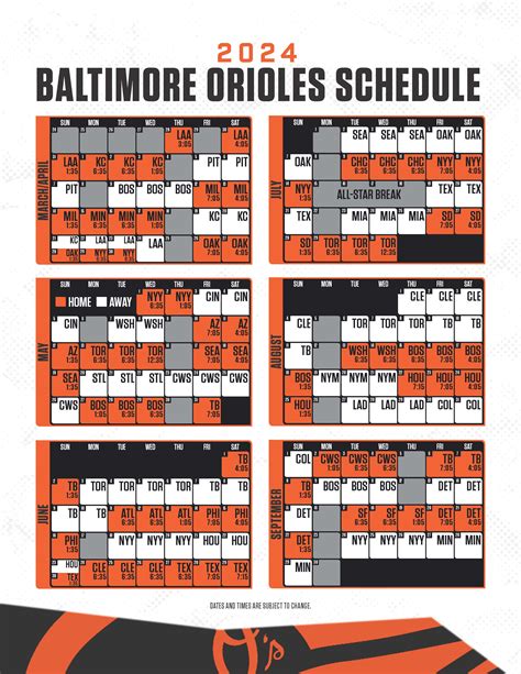 Baltimore Orioles Printable Schedule