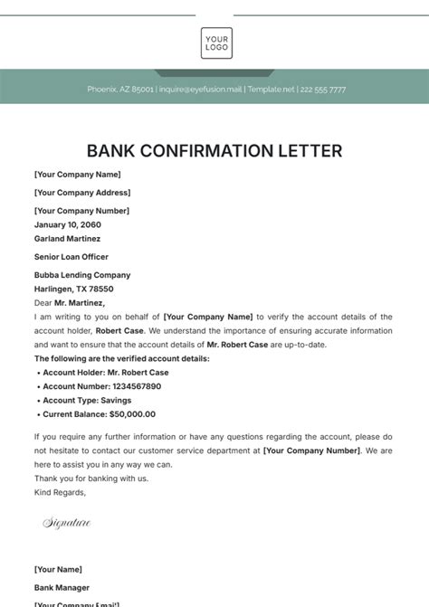 Bank Confirmation Letter Template