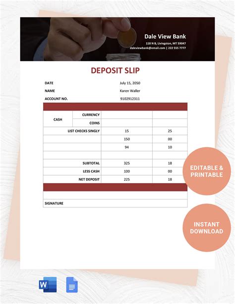 Bank Deposit Slip Template Word
