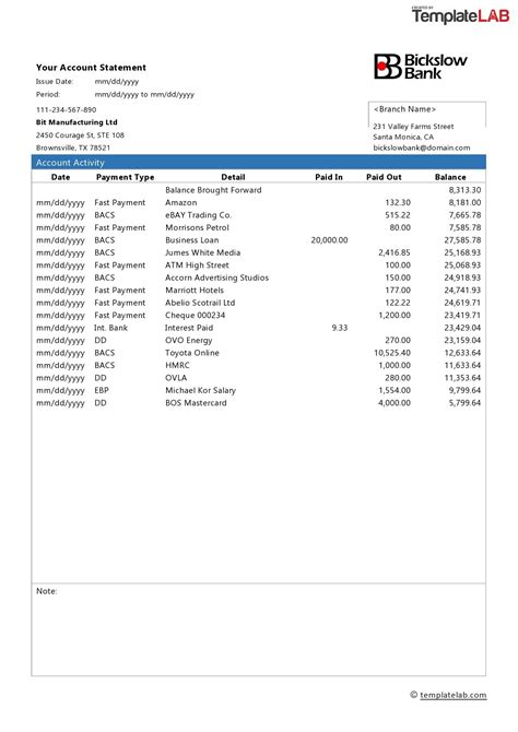 Bank Statements Template