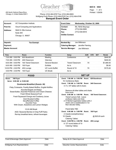 Banquet Event Order Template