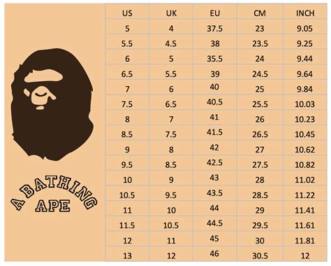 Bape Size Chart