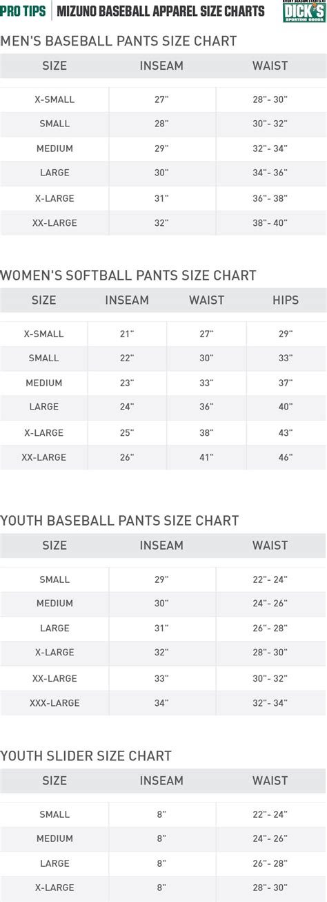 Baseball Youth Size Chart