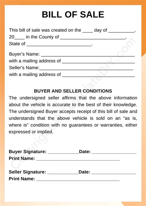 Basic Bill Of Sale Template