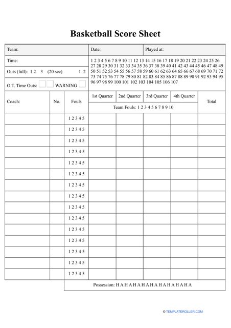Basketball Score Template