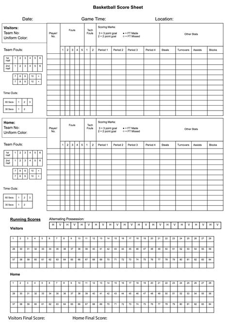 Basketball Scoring Sheet Printable