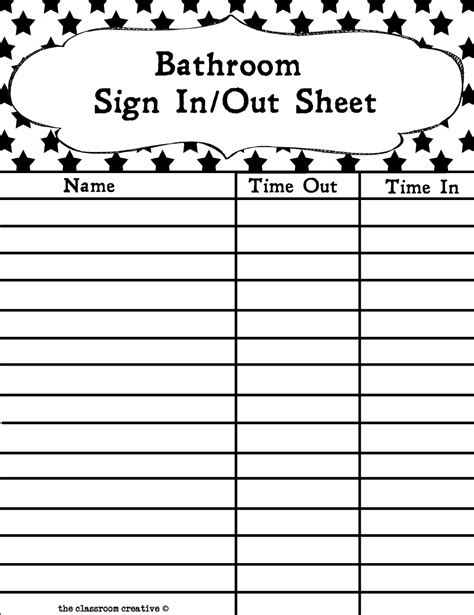 Bathroom Sign Out Sheet Printable