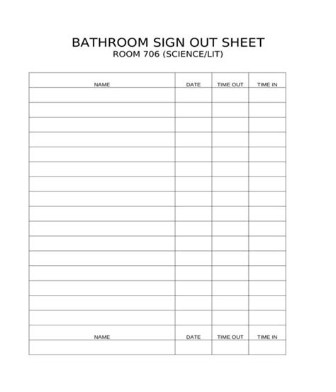 Bathroom Sign Out Sheet Template