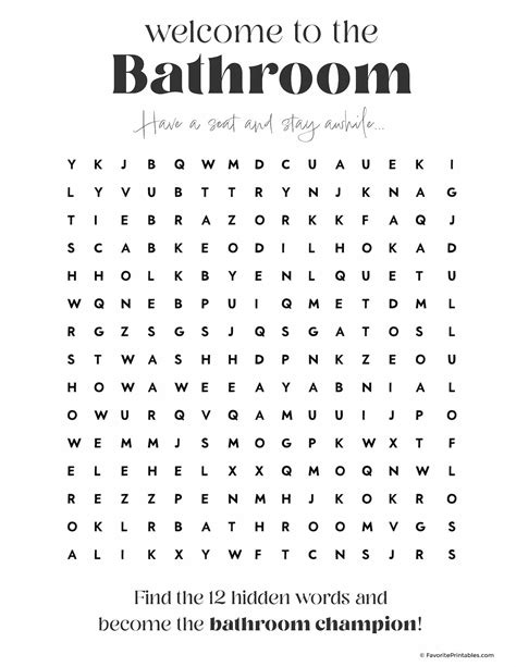 Bathroom Word Search Free Printable