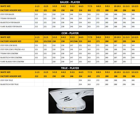 Bauer Skate Blade Size Chart