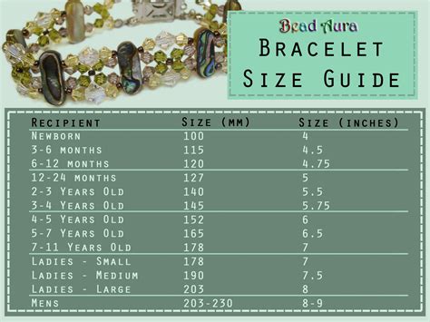 Beaded Bracelet Size Chart