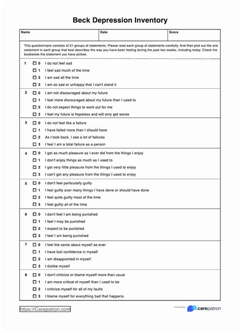 Beck Depression Inventory 2 Printable