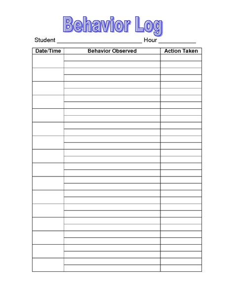 Behavior Log Template