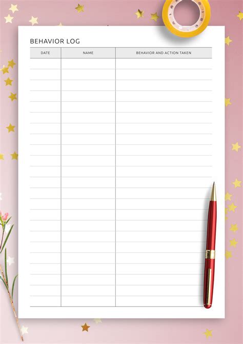 Behavior Log Template Free