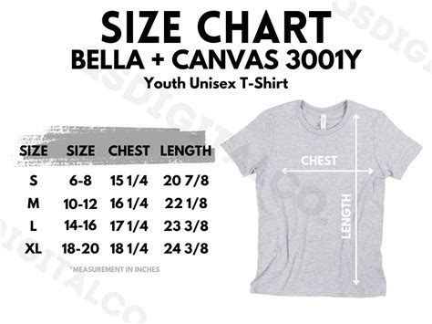 Bella Canvas 3001y Size Chart