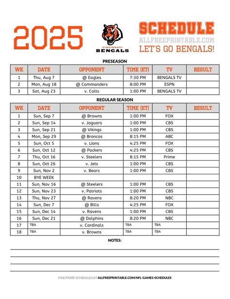 Bengals Schedule Printable