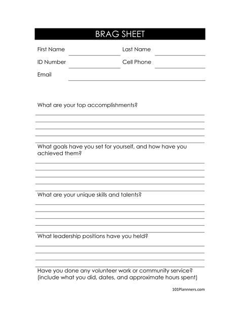 Best Brag Sheet Template