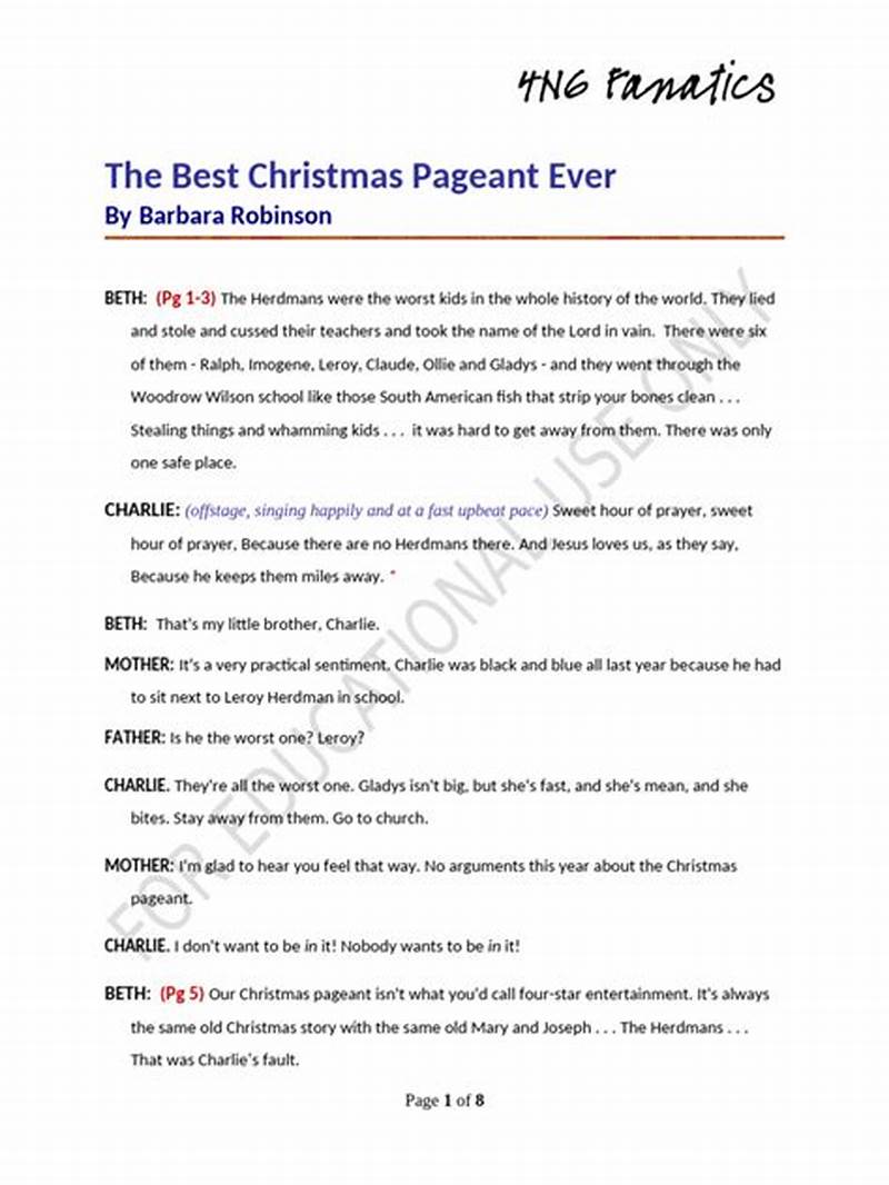 Best Christmas Pageant Ever Script Printable