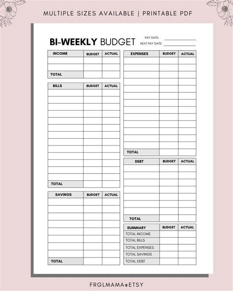Bi Weekly Paycheck Budget Template