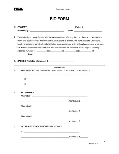 Bid Form Template
