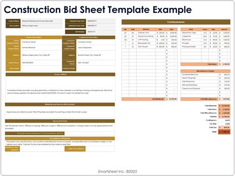 Bid Worksheet Template
